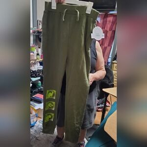 Olive Green Juniors Pants with Graphic Design Jurrasic Park